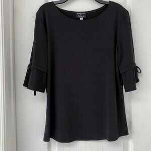 Andria Lieu - Elegant 3/4 Length Sleeve Black Bell Sleeve Tie Detail Top